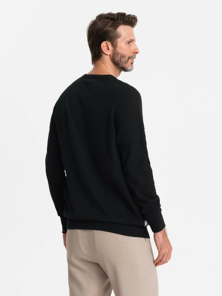 Ombre Clothing Férfi Raglan pulóver bordázott ujjú fekete Ombre ruházat