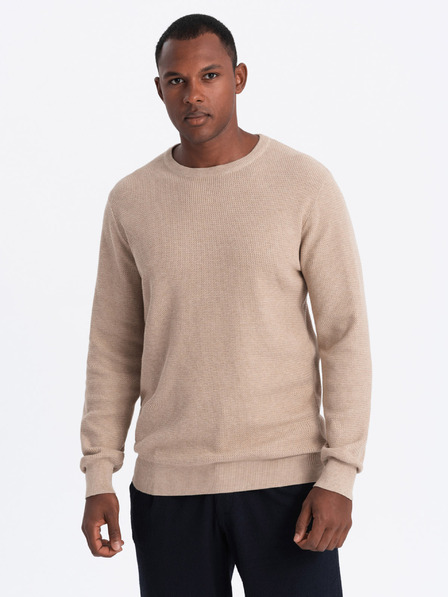 Ombre Clothing Férfi melange strukturált kötött pulóver homok Ombre ruházat