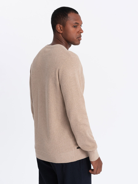 Ombre Clothing Férfi melange strukturált kötött pulóver homok Ombre ruházat