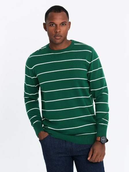 Ombre Clothing Férfi alkalmi vízszintes csíkos pulóver zöld Ombre ruházat