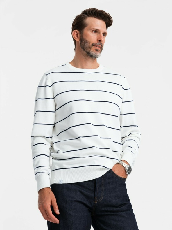 Ombre Clothing Férfi alkalmi pulóver vízszintes csíkokkal krém Ombre ruházat