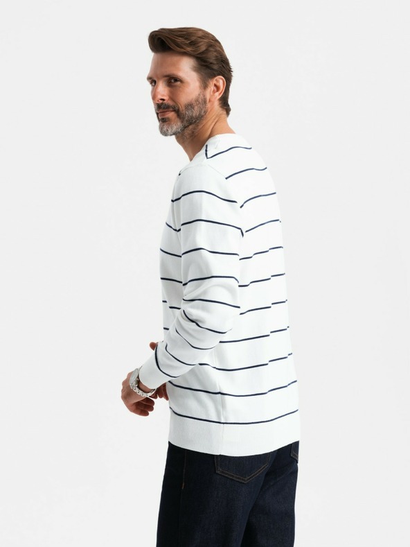 Ombre Clothing Férfi alkalmi pulóver vízszintes csíkokkal krém Ombre ruházat