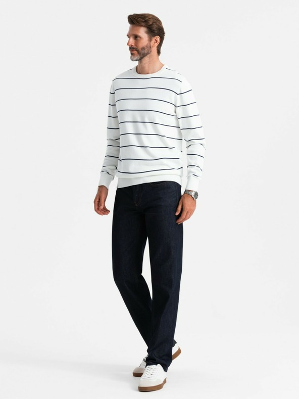 Ombre Clothing Férfi alkalmi pulóver vízszintes csíkokkal krém Ombre ruházat