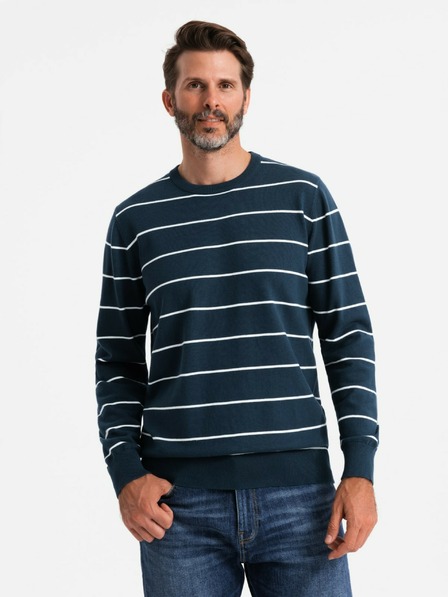 Ombre Clothing Férfi alkalmi pulóver vízszintes csíkokkal sötétkék Ombre ruházat