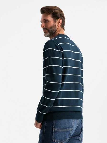 Ombre Clothing Férfi alkalmi pulóver vízszintes csíkokkal sötétkék Ombre ruházat