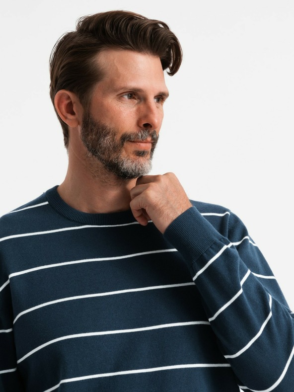 Ombre Clothing Férfi alkalmi pulóver vízszintes csíkokkal sötétkék Ombre ruházat