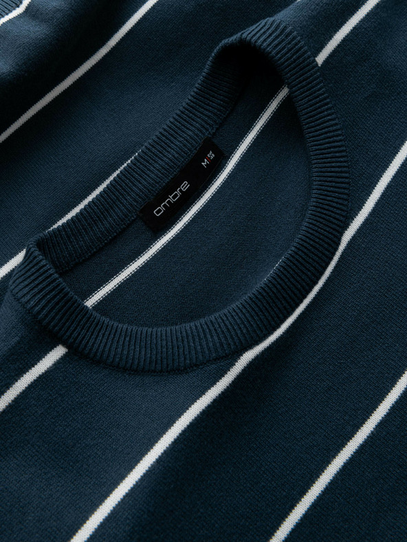 Ombre Clothing Férfi alkalmi pulóver vízszintes csíkokkal sötétkék Ombre ruházat