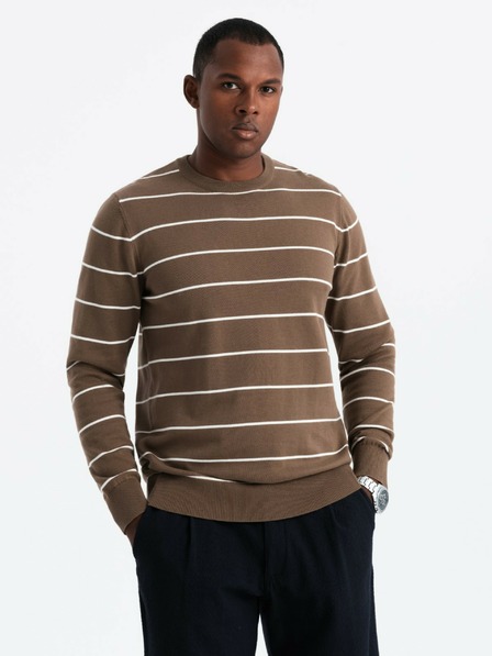 Ombre Clothing Férfi alkalmi pulóver vízszintes csíkokkal barna Ombre ruházat