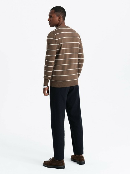 Ombre Clothing Férfi alkalmi pulóver vízszintes csíkokkal barna Ombre ruházat