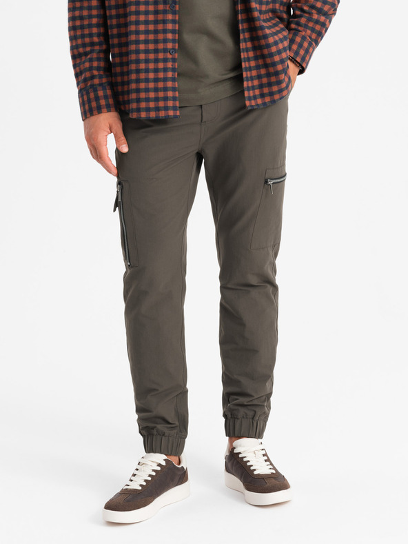 Ombre Clothing Férfi jogging nadrág zsebekkel és nyomtatással sötét olívazöld Ombre ruházat