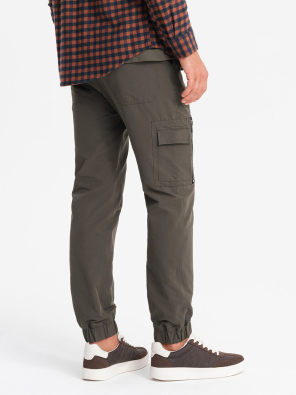 Ombre Clothing Férfi jogging nadrág zsebekkel és nyomtatással sötét olívazöld Ombre ruházat