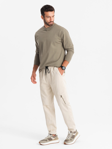 Ombre Clothing Férfi kötött melegítőnadrág cargo zsebekkel krémszínű Ombre ruházat