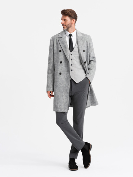 Ombre Clothing Elegáns férfi két mellű halszálkás kabát szürke Ombre ruházat