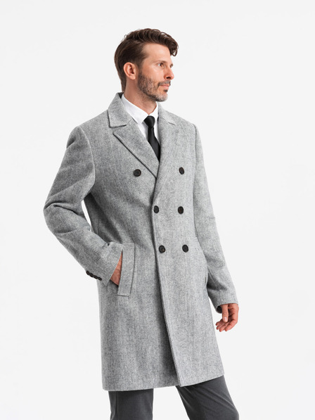 Ombre Clothing Elegáns férfi két mellű halszálkás kabát szürke Ombre ruházat