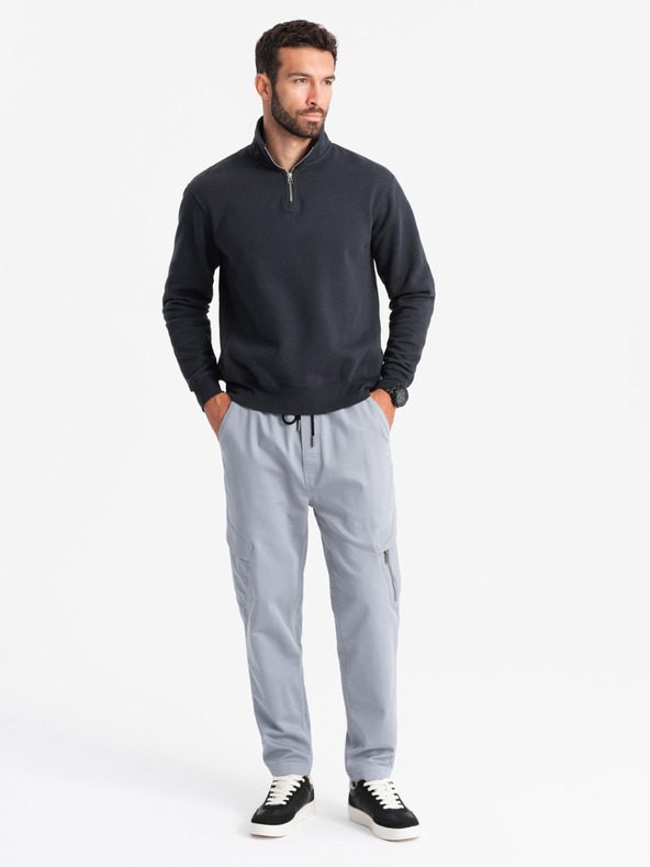 Ombre Clothing Férfi kötött melegítőnadrág cargo zsebekkel világosszürke Ombre Ruházat