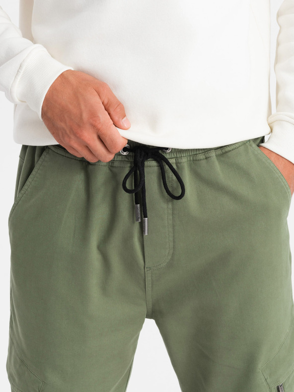 Ombre Clothing Férfi kötött melegítőnadrág zsebekkel olívazöld Ombre Clothing Ombre Clothing