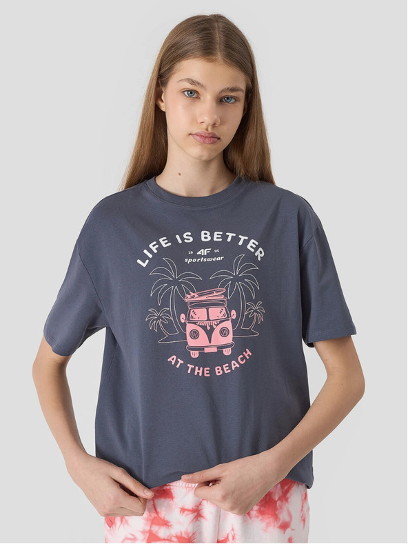 4F Lányok oversize pólója nyomtatással 4F
