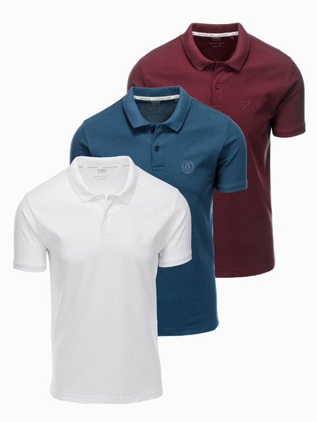 Ombre Clothing Férfi pamut pólóing BASIC - fehér/burgundi/sötétkék V4 OM-POBS-0133 Ombre Ruházat