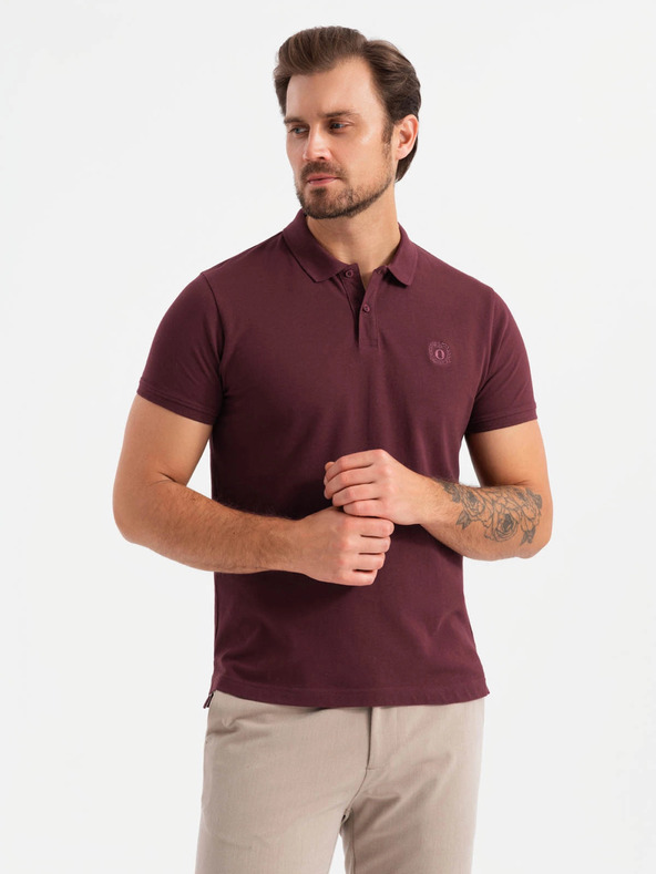 Ombre Clothing Férfi pamut pólóing BASIC - fehér/burgundi/sötétkék V4 OM-POBS-0133 Ombre Ruházat