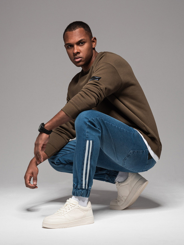 Ombre Clothing Férfi farmer tréningnadrág szegéllyel - kék V3 OM-PADJ-0156 Ombre Ruházat