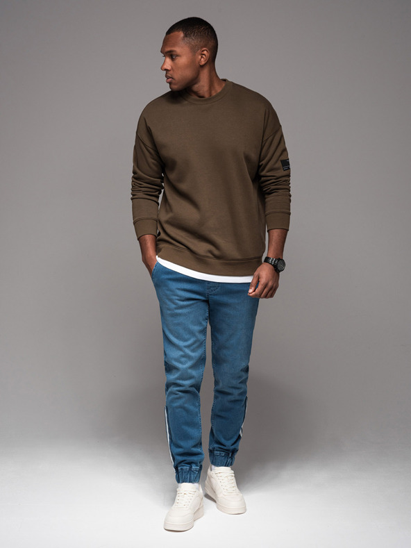 Ombre Clothing Férfi farmer tréningnadrág szegéllyel - kék V3 OM-PADJ-0156 Ombre Ruházat