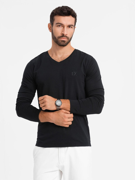 Ombre Clothing Férfi V-nyakú SLIM FIT póló elasztánnal és nyomtatással fekete Ombre Ruházat Ombre Clothing