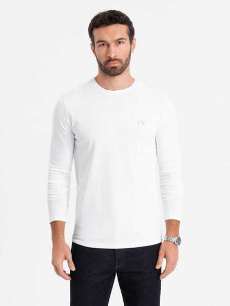 Ombre Clothing Férfi hosszú ujjú SLIM FIT póló elasztánnal és fehér nyomtatással Ombre Ruházat Ombre Ruházat