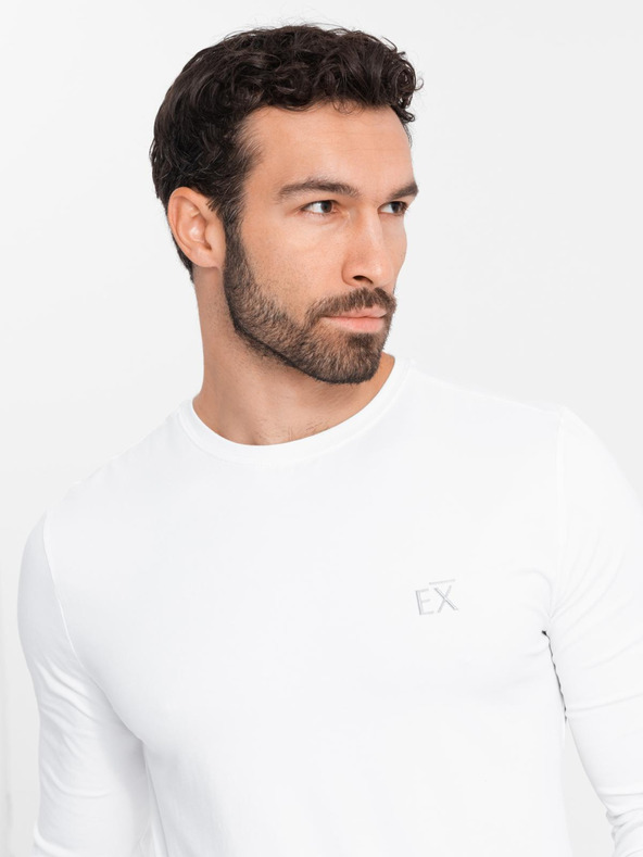 Ombre Clothing Férfi hosszú ujjú SLIM FIT póló elasztánnal és fehér nyomtatással Ombre Ruházat Ombre Ruházat