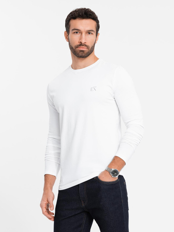 Ombre Clothing Férfi hosszú ujjú SLIM FIT póló elasztánnal és fehér nyomtatással Ombre Ruházat Ombre Ruházat