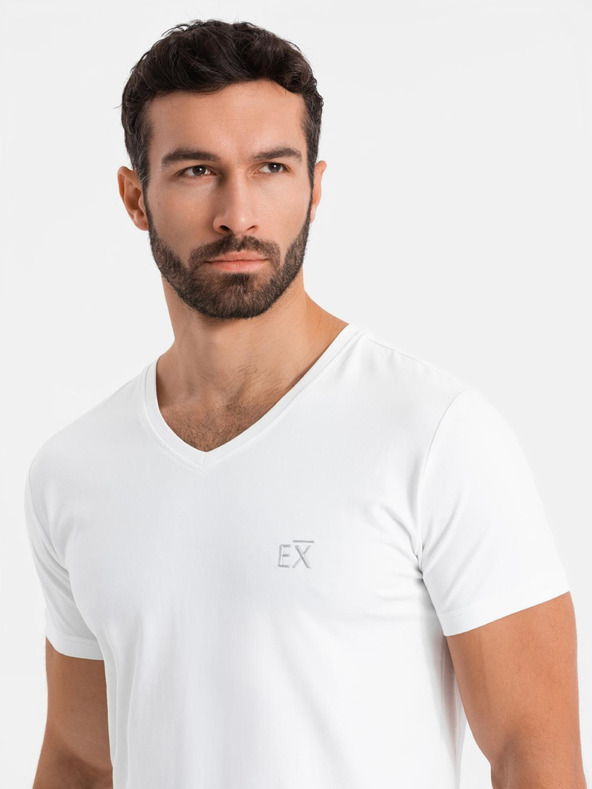 Ombre Clothing Férfi SLIM FIT V-nyakú póló elasztánnal és nyomtatással fehér Ombre Ruházat