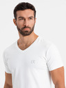 Ombre Clothing Férfi SLIM FIT V-nyakú póló elasztánnal és nyomtatással fehér Ombre Ruházat