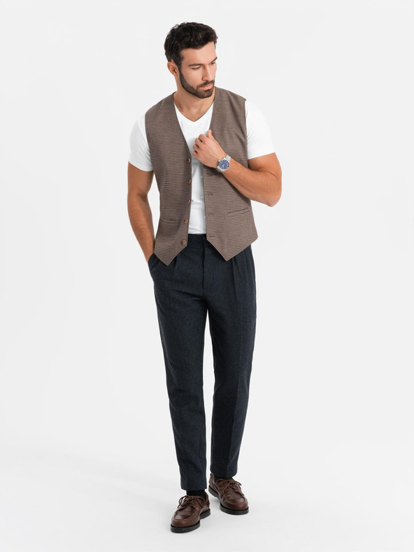 Ombre Clothing Férfi SLIM FIT V-nyakú póló elasztánnal és nyomtatással fehér Ombre Ruházat