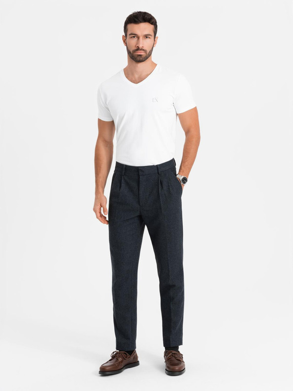 Ombre Clothing Férfi SLIM FIT V-nyakú póló elasztánnal és nyomtatással fehér Ombre Ruházat