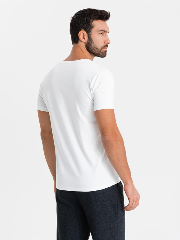 Ombre Clothing Férfi SLIM FIT V-nyakú póló elasztánnal és nyomtatással fehér Ombre Ruházat