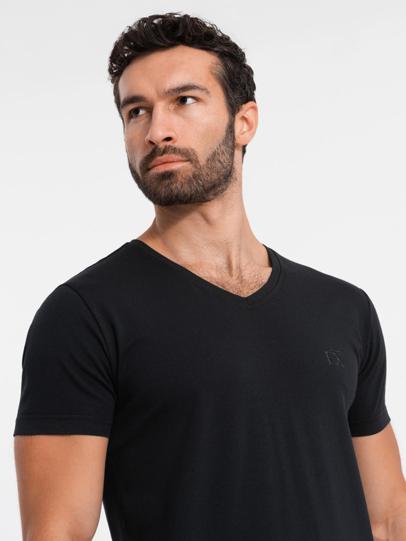 Ombre Clothing Férfi SLIM FIT V-nyakú póló elasztánnal és nyomtatással fekete Ombre ruházat
