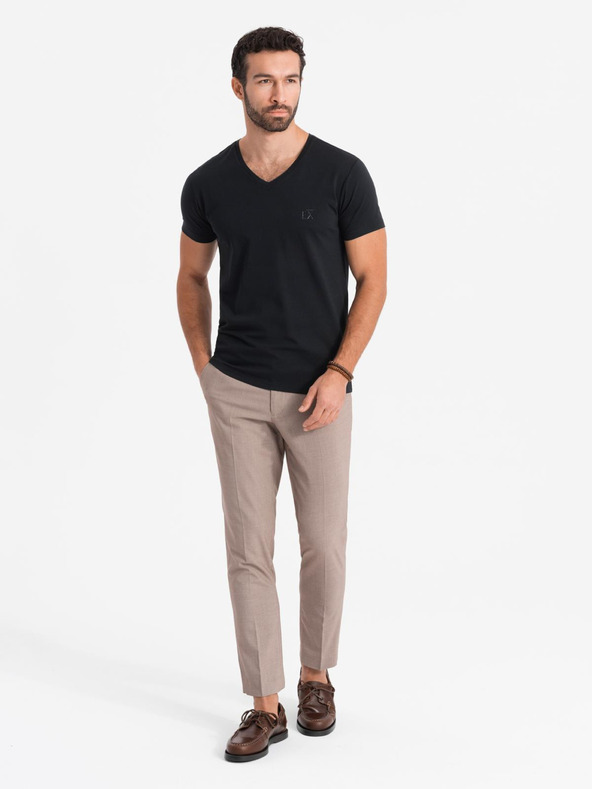 Ombre Clothing Férfi SLIM FIT V-nyakú póló elasztánnal és nyomtatással fekete Ombre ruházat