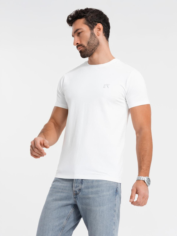 Ombre Clothing Férfi SLIM FIT póló elasztánnal és fehér nyomtatással Ombre Ruházat