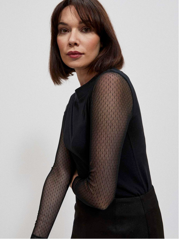 Moodo Fekete női blúz átlátszó ujjakkal Moodo