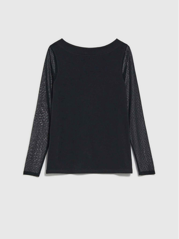 Moodo Fekete női blúz átlátszó ujjakkal Moodo