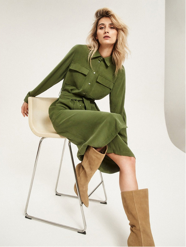 Moodo Khaki színű ing ruha hosszú ujjakkal Moodo