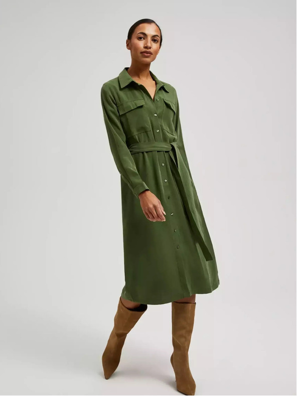 Moodo Khaki színű ing ruha hosszú ujjakkal Moodo