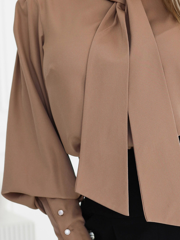 numoco Barna női hosszú ujjú blúz nyakkendővel és gombokkal Numoco