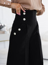 numoco Fekete női elegáns, magas derekú, széles szárú nadrág arany gombokkal Numoco