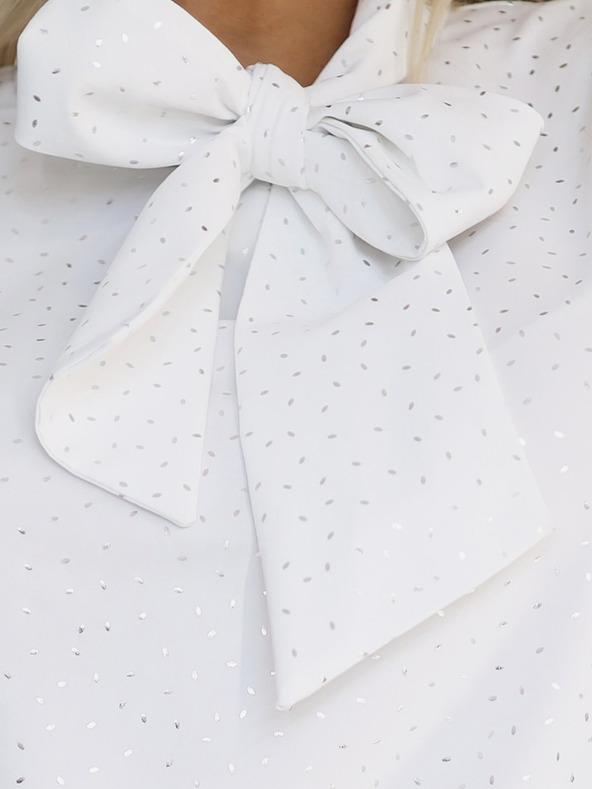 numoco Fehér mintás hosszú ujjú blúz nyakkendővel és gombokkal Numoco