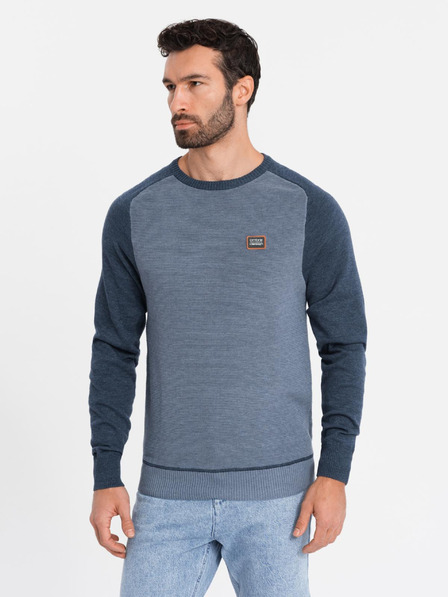 Ombre Clothing Férfi kötött RELAXED FIT pulóver mintás kék Ombre ruházat