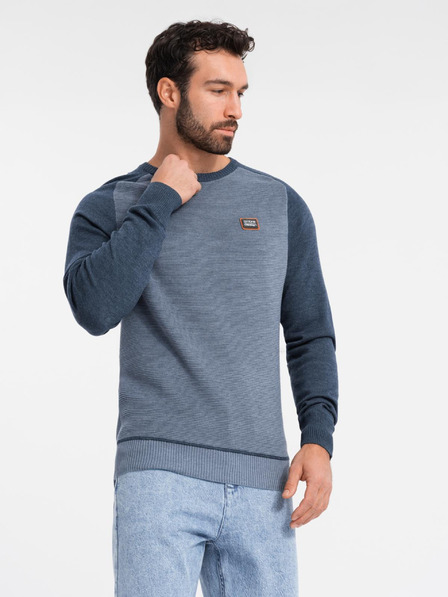 Ombre Clothing Férfi kötött RELAXED FIT pulóver mintás kék Ombre ruházat