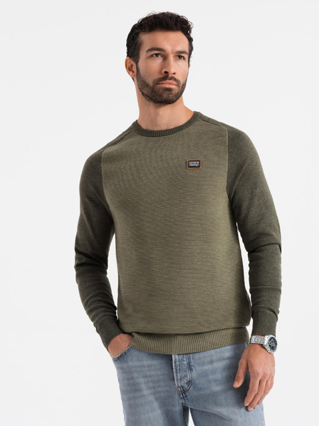 Ombre Clothing Férfi kötött RELAXED FIT pulóver mintával zöld Ombre ruházat