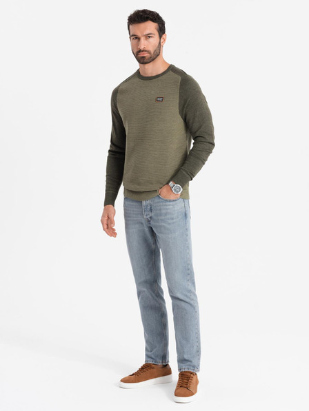 Ombre Clothing Férfi kötött RELAXED FIT pulóver mintával zöld Ombre ruházat