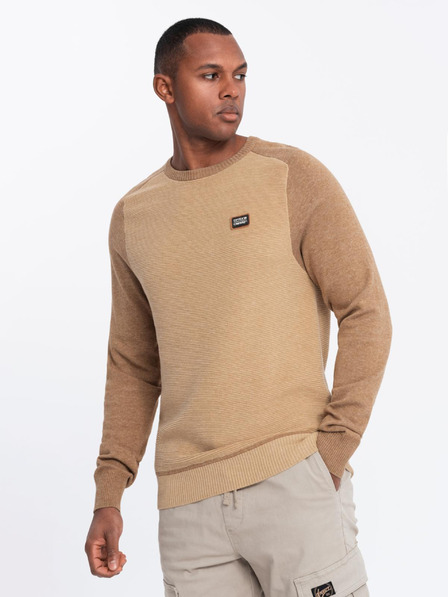 Ombre Clothing Férfi kötött RELAXED FIT pulóver mintás bézs Ombre ruházat