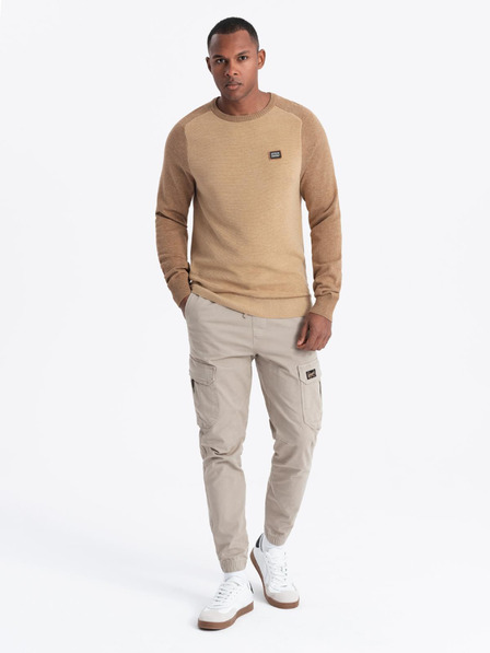 Ombre Clothing Férfi kötött RELAXED FIT pulóver mintás bézs Ombre ruházat